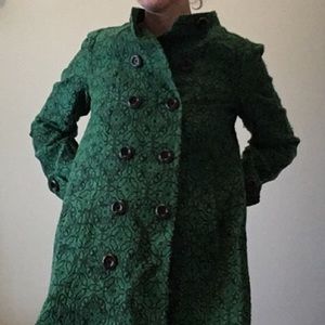 Anthropologie Elevenses Green Brocade Jacket